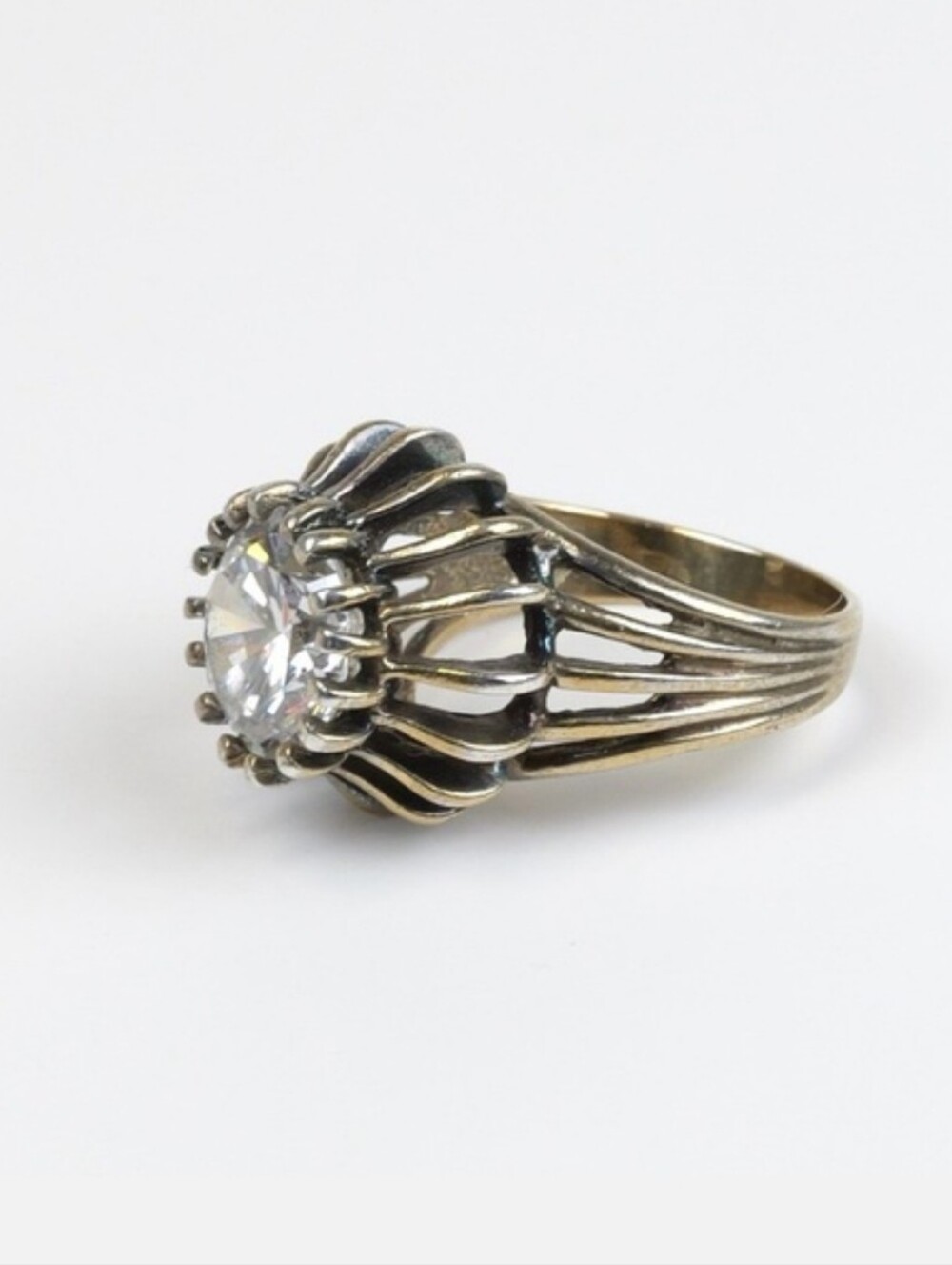 Vintage 70s Brutalist Sunburst Ring Sterling Silver 925 Vermeil Size 5.25